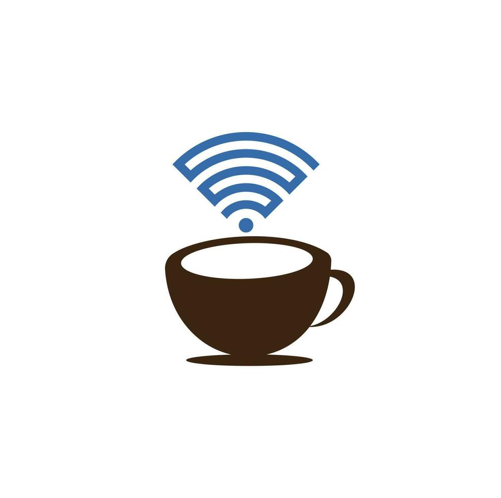 xícara de café com logotipo de ícone vetorial wifi. modelo de design de logotipo criativo para café ou restaurante. vetor