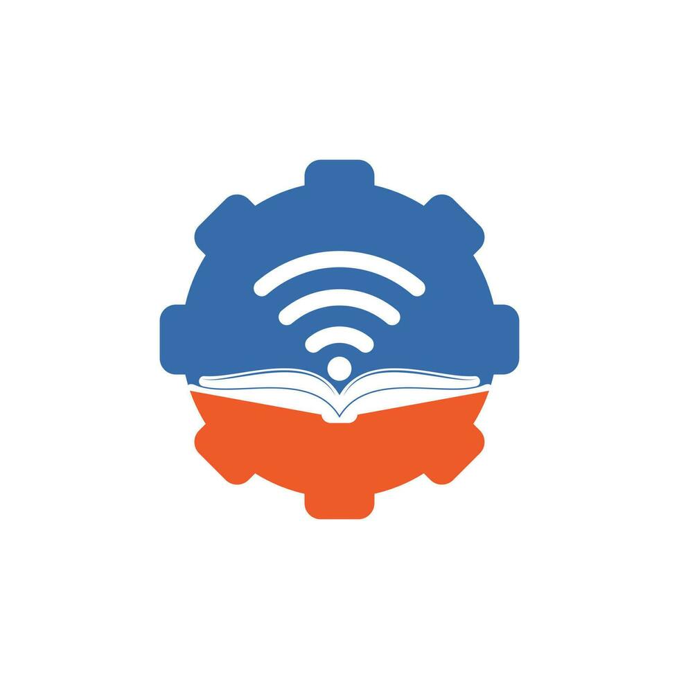 modelo de design de logotipo de conceito de forma de engrenagem de livro wifi. elemento de design de logotipo de ícone de livro wifi vetor