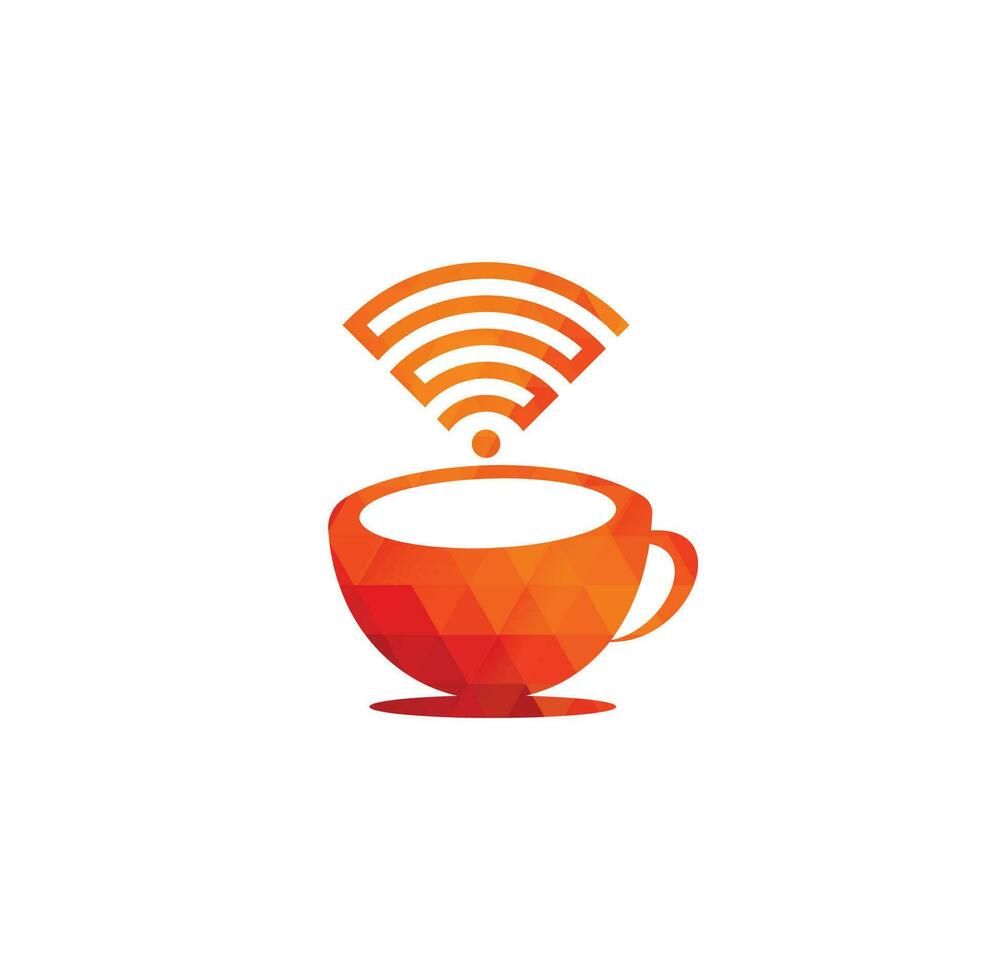 xícara de café com logotipo de ícone vetorial wifi. modelo de design de logotipo criativo para café ou restaurante. vetor