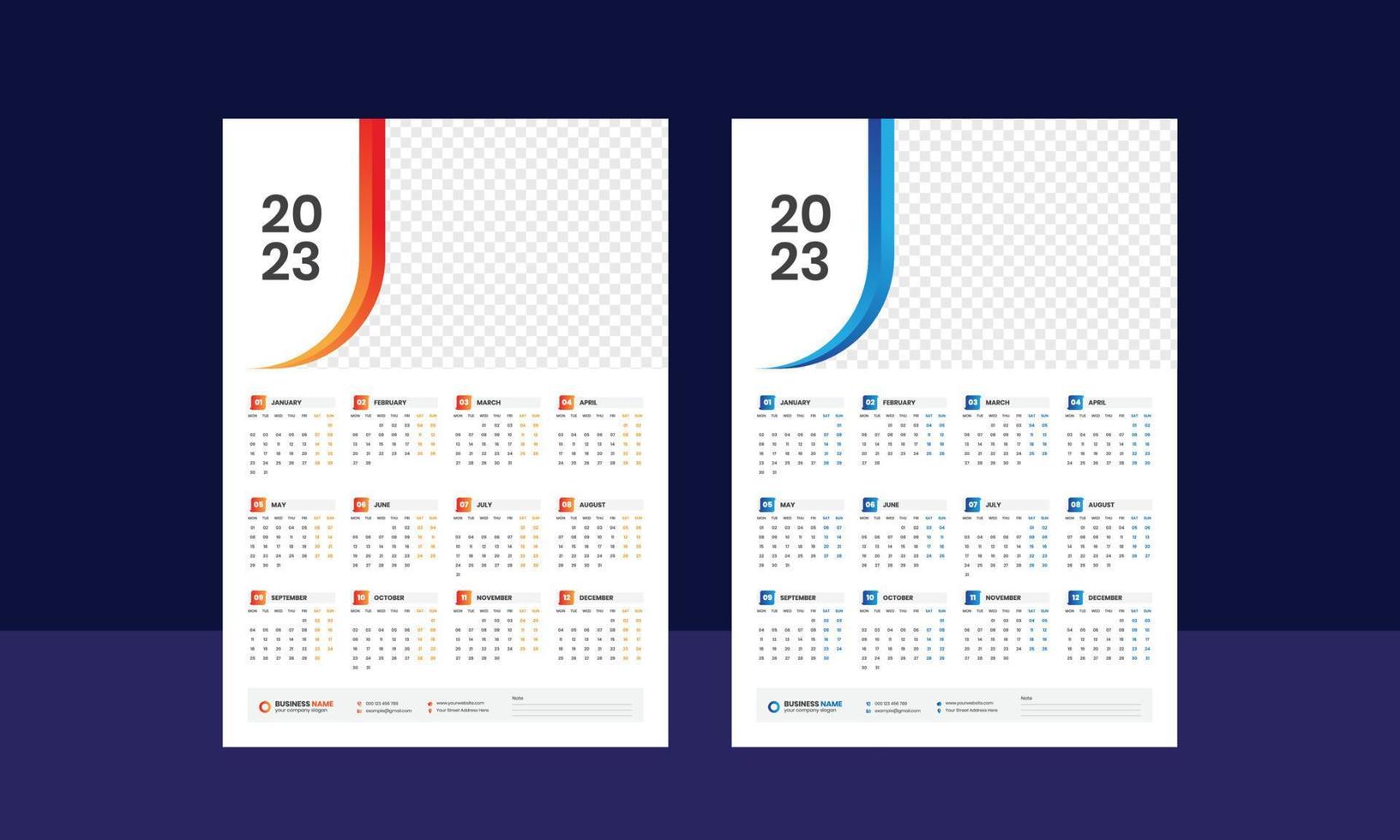 calendário de parede 2023 - calendário de uma página - calendário de uma página - calendário de 12 meses vetor