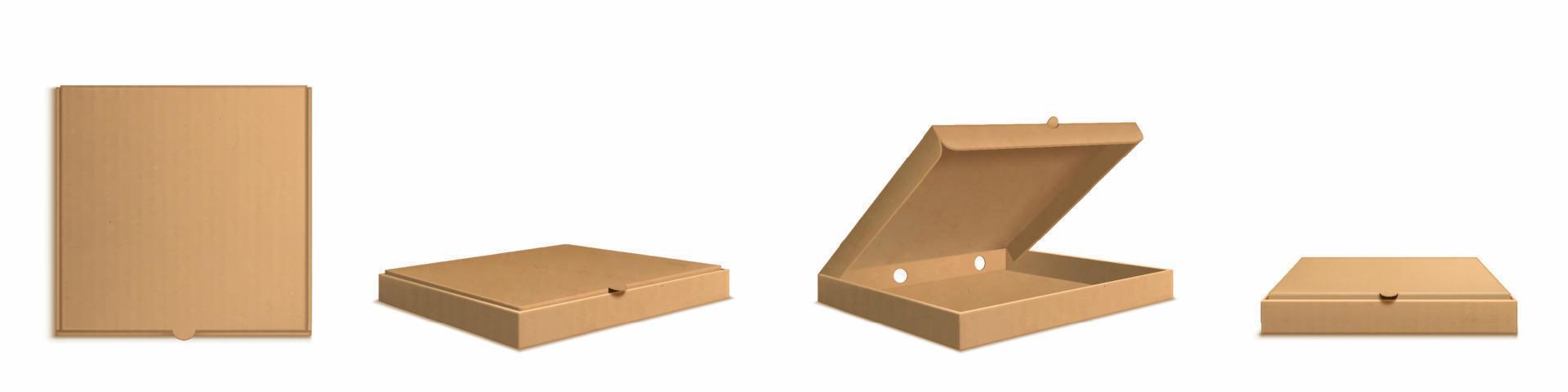 vetor realista 3d de caixa de pizza de papelão marrom
