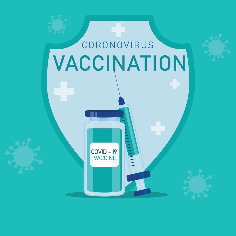 vacinação contra o coronavírus. cartaz em um fundo verde com uma seringa. vetor