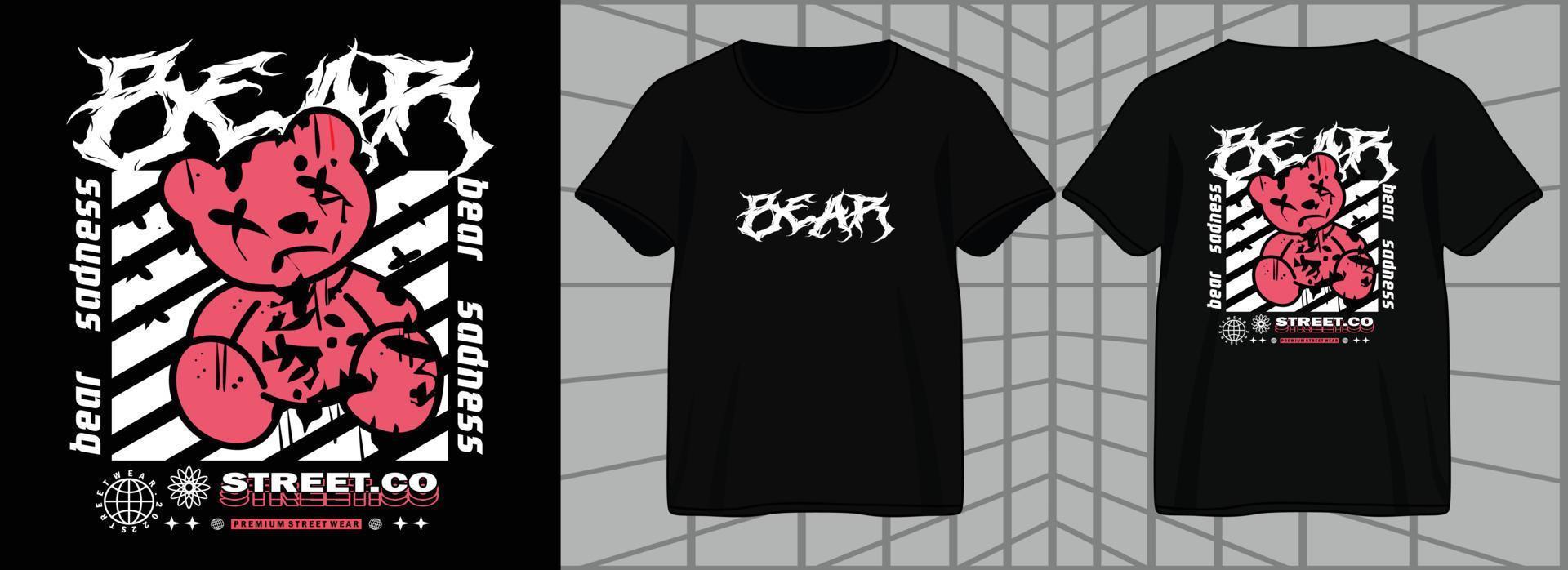 design gráfico estético de urso mindinho para camiseta street wear e estilo urbano vetor