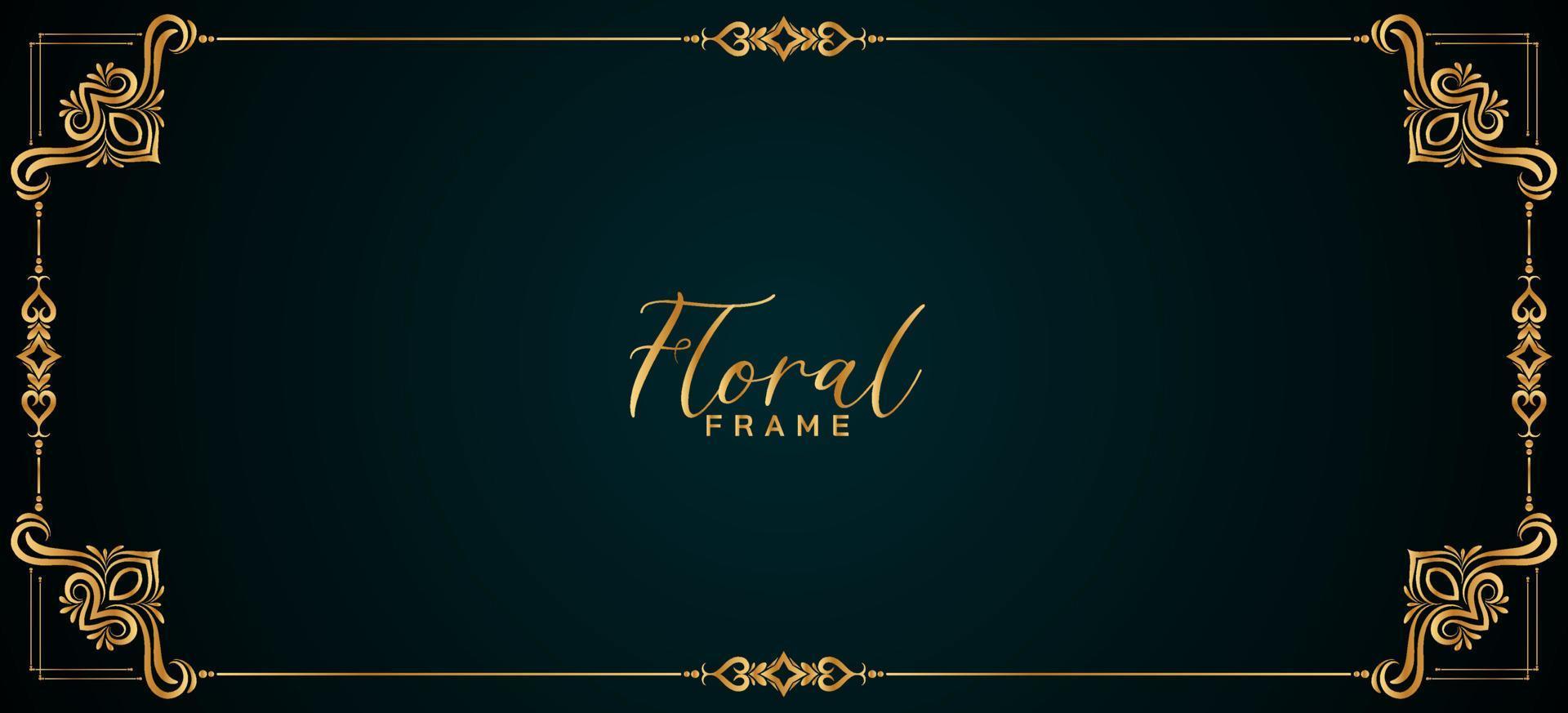 design de banner étnico de borda de moldura floral dourada elegante vetor