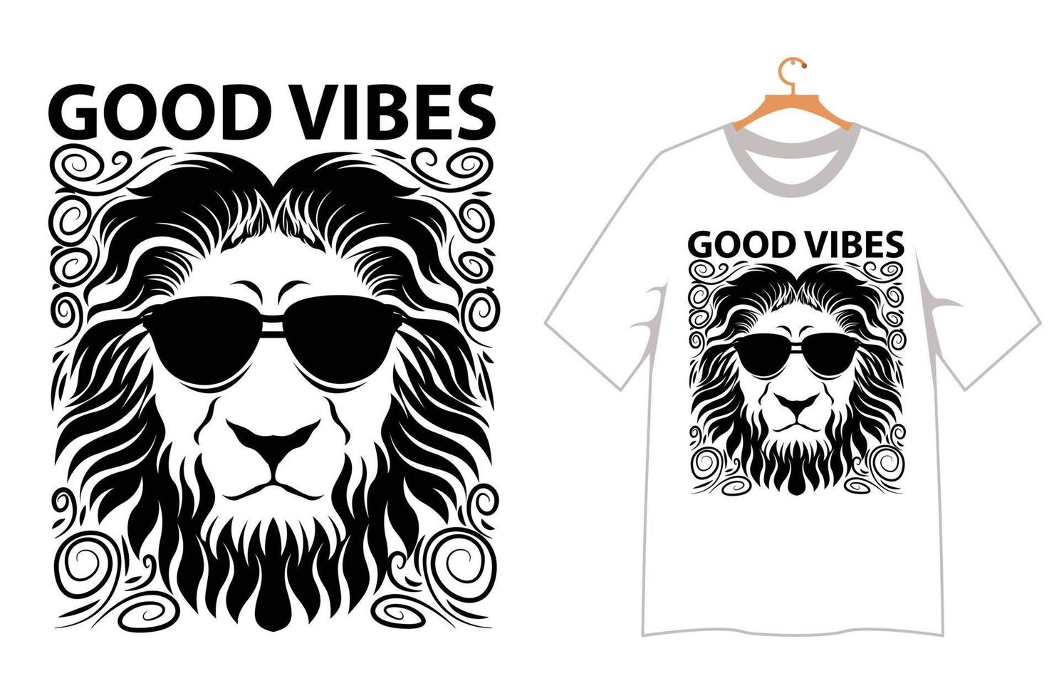 cara de leão boas vibrações para design de camiseta vetor