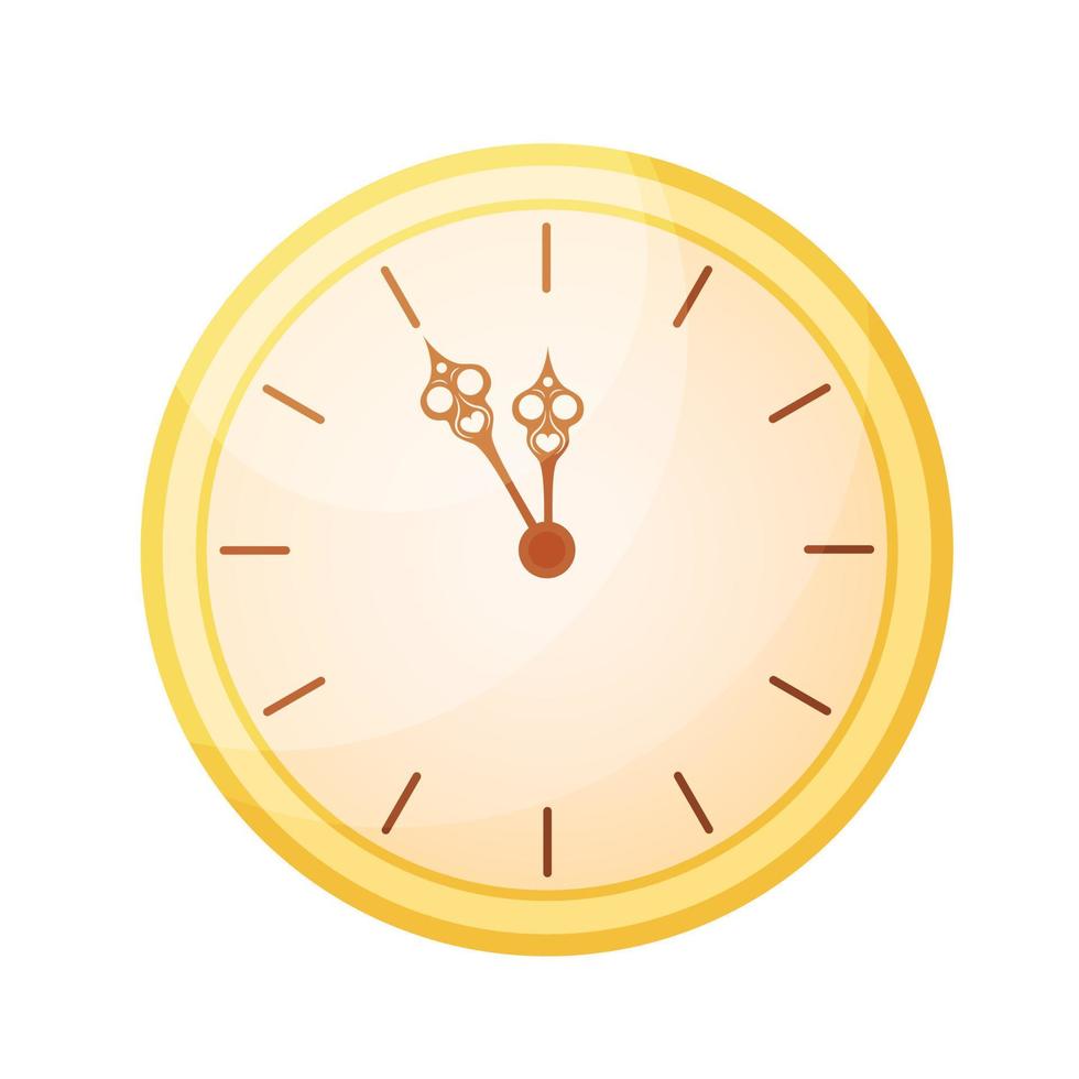 relógio de ano novo isolado. ilustração vetorial plana. símbolo de contagem regressiva de ano novo. relógio dourado brilhante mostrando meia-noite no mostrador vetor