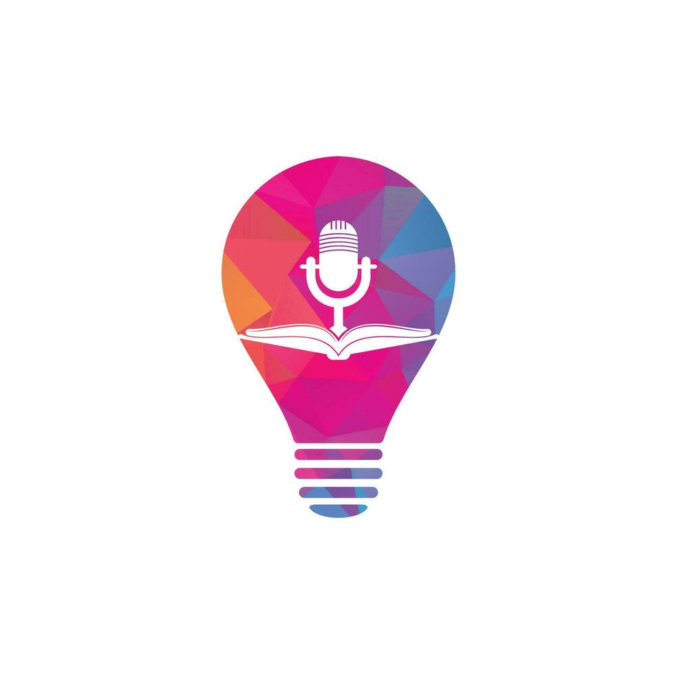 design de logotipo de vetor de forma de bulbo de livro de podcast. conceito de logotipo de podcast de educação