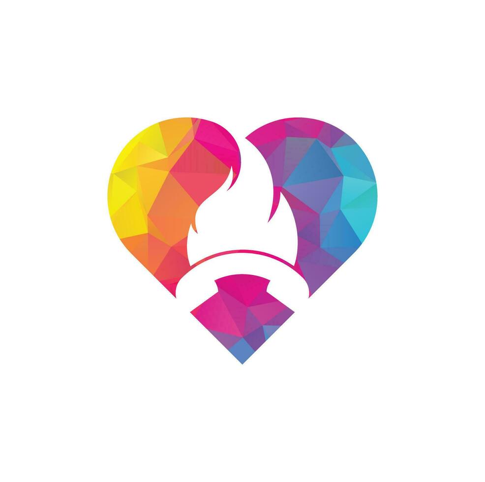 conceito de design de logotipo de vetor de forma de coração de chamada printhot. ícone de aparelho e fogo.