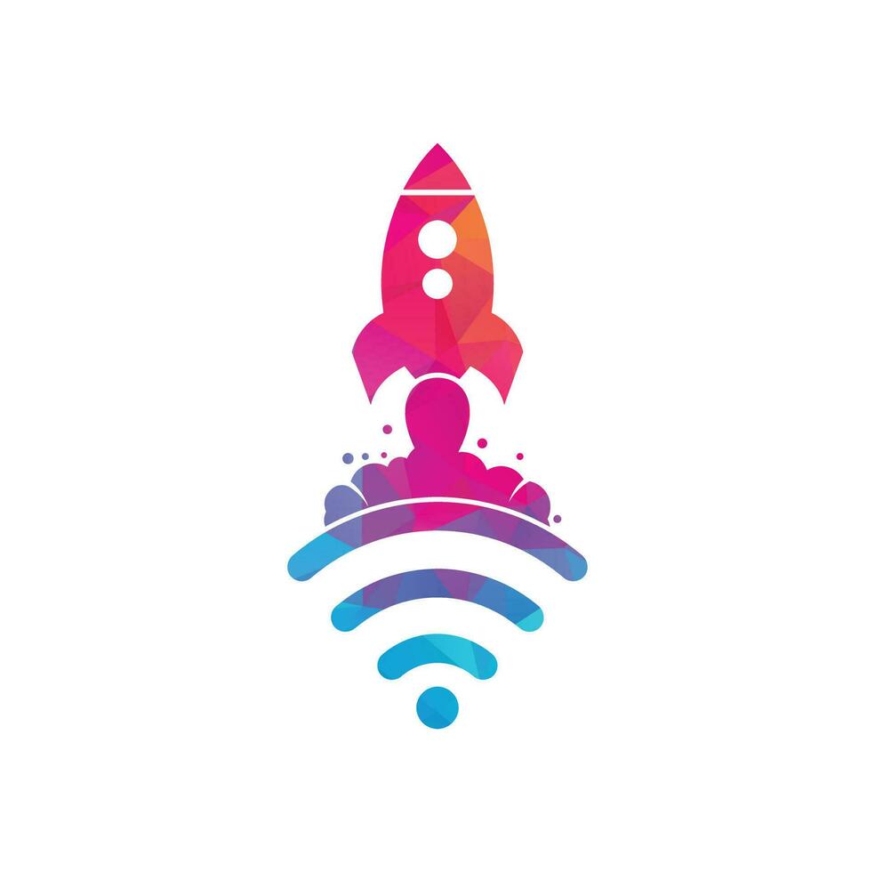 design de logotipo de vetor de foguete wi-fi. símbolo de sinal wifi e vetor de design de foguete.