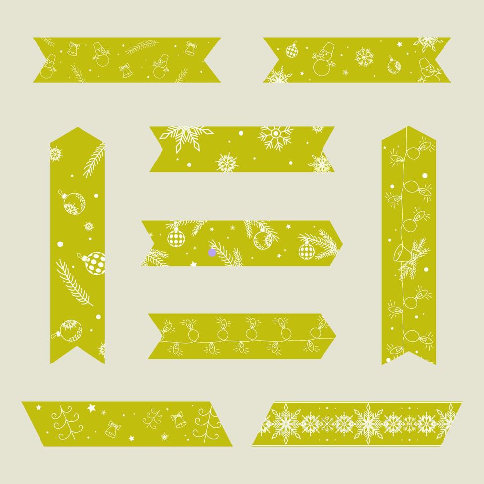 conjunto de fitas washi pegajosas de natal amarelo clipart de ano novo vetor