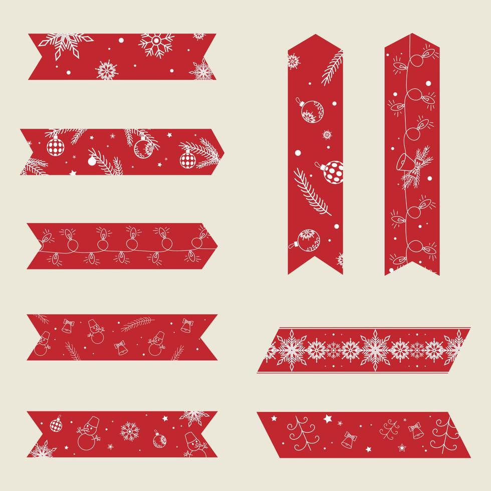 conjunto de fitas adesivas washi de natal vermelho clipart de ano novo vetor