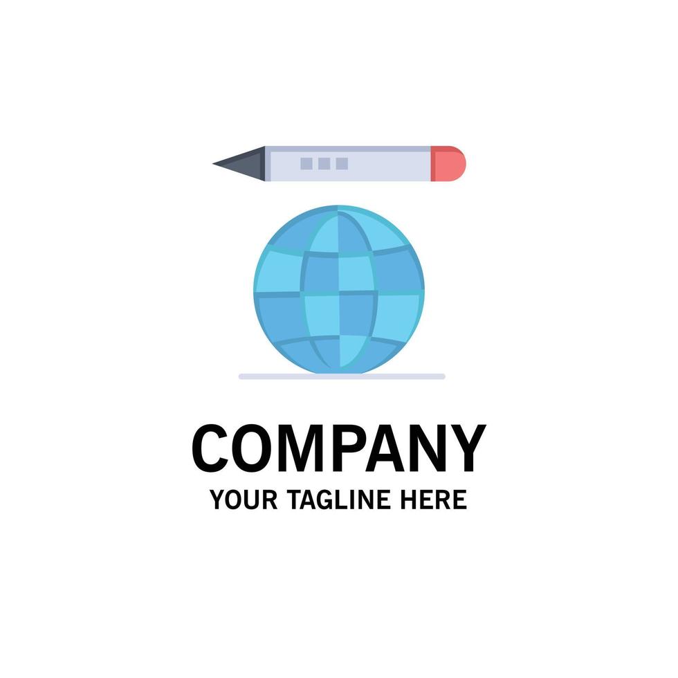 modelo de logotipo de negócios de lápis de globo de educação mundial cor lisa vetor