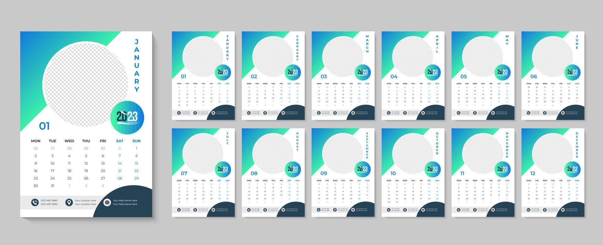 2023 design de calendário de parede download pro mensal e anual vetor