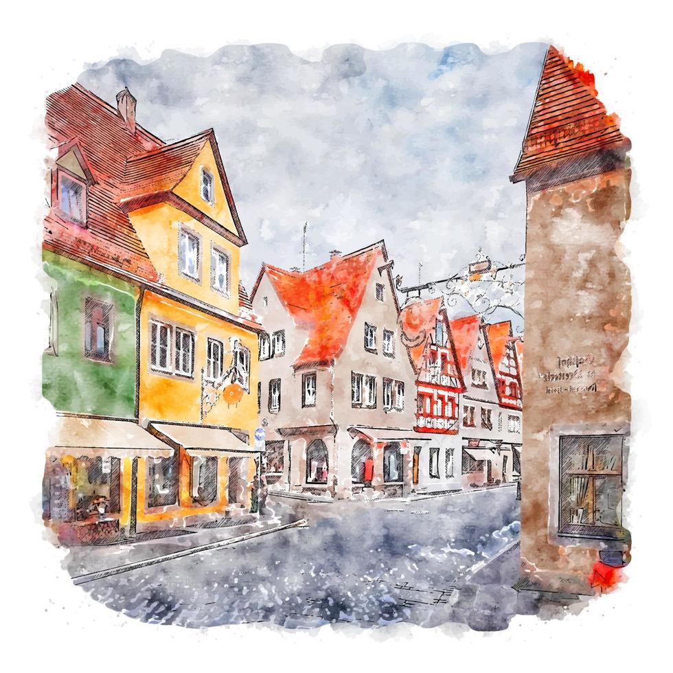 Rothenburg Alemanha esboço em aquarela ilustração desenhada à mão vetor