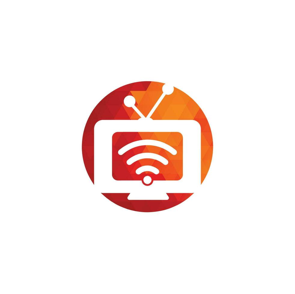 combinação de logotipo de tv e wifi. símbolo ou ícone de televisão e sinal. logotipo exclusivo de mídia e rádio vetor