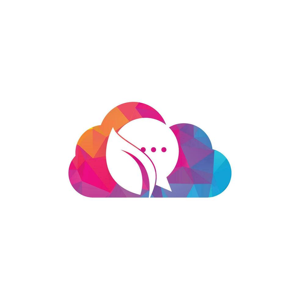 modelo de design de logotipo de conceito de forma de nuvem de bate-papo de folha. design de logotipo de bate-papo de folha de natureza vetor