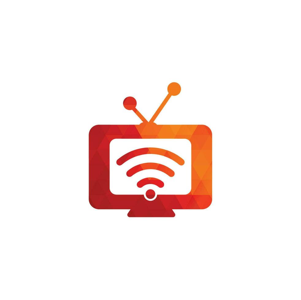 combinação de logotipo de tv e wifi. símbolo ou ícone de televisão e sinal. logotipo exclusivo de mídia e rádio vetor