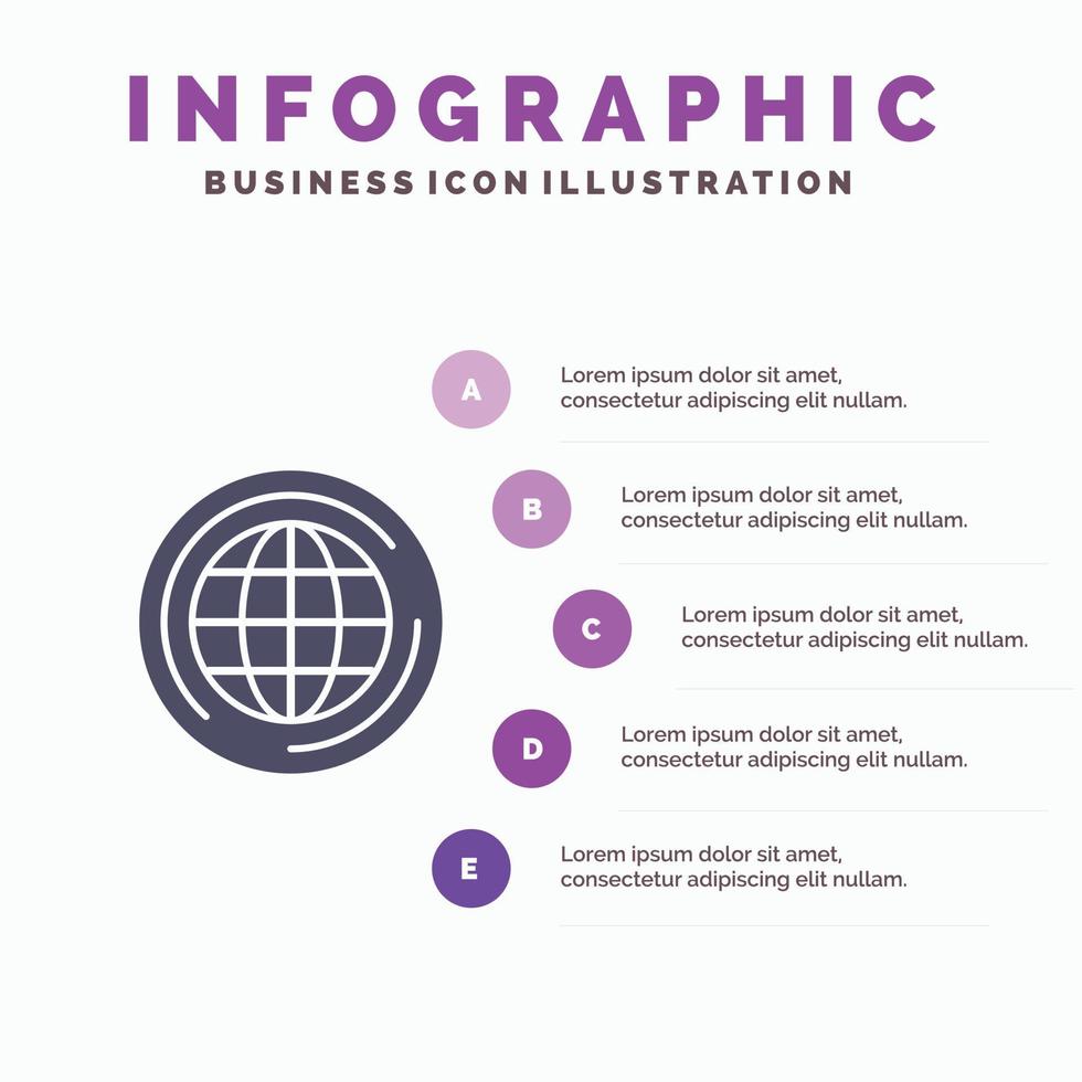 globo do mundo grande pense infográficos de ícone sólido fundo de apresentação de 5 passos vetor