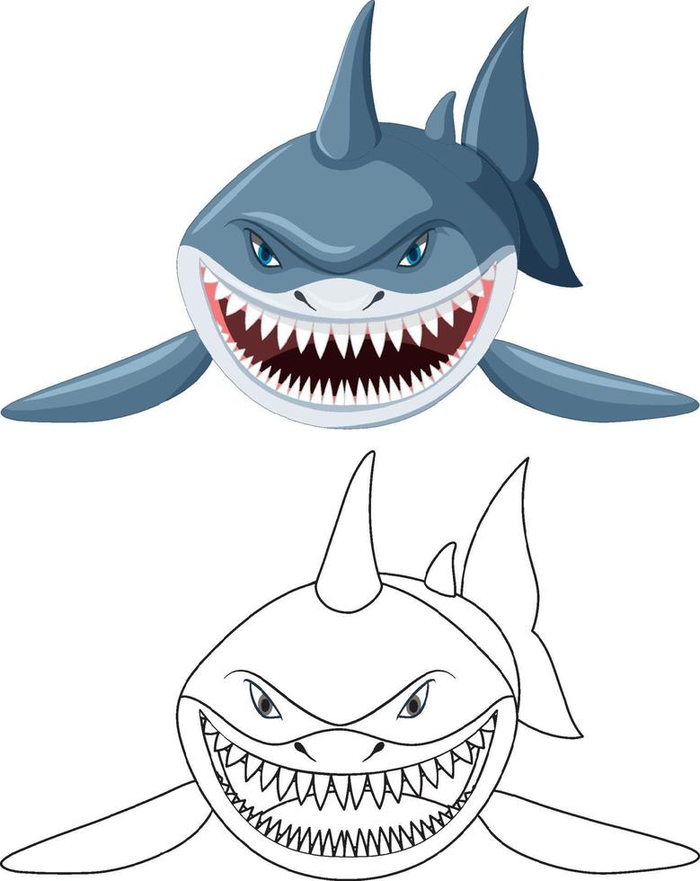 personagem de desenho animado de tubarão com seu contorno doodle vetor