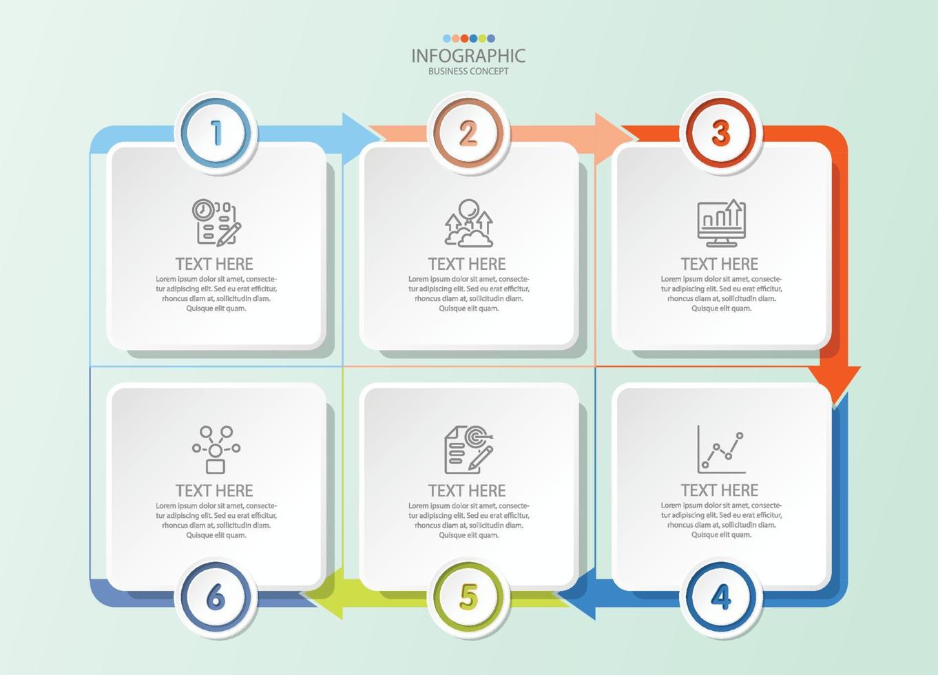 infográfico quadrado com 6 etapas, processo ou opções. vetor