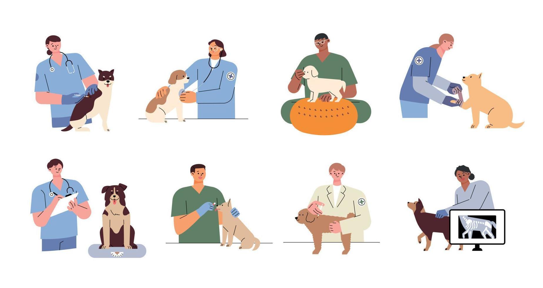 cães estão sendo tratados por um veterinário em um hospital veterinário. ilustração vetorial plana. vetor