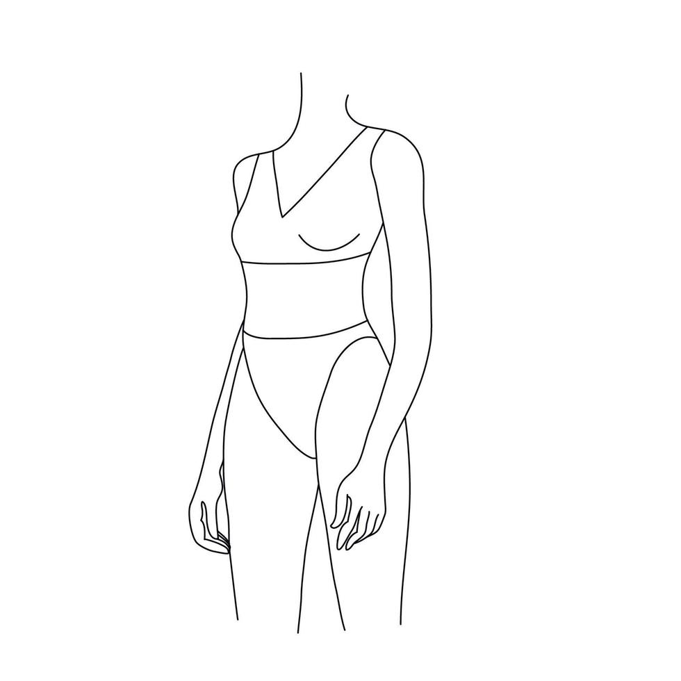 ilustração vetorial de corpo de mulheres bonitas. figura feminina linear minimalista. lingerie abstrata, arte de linha sensual de biquíni. corpo positivo vetor
