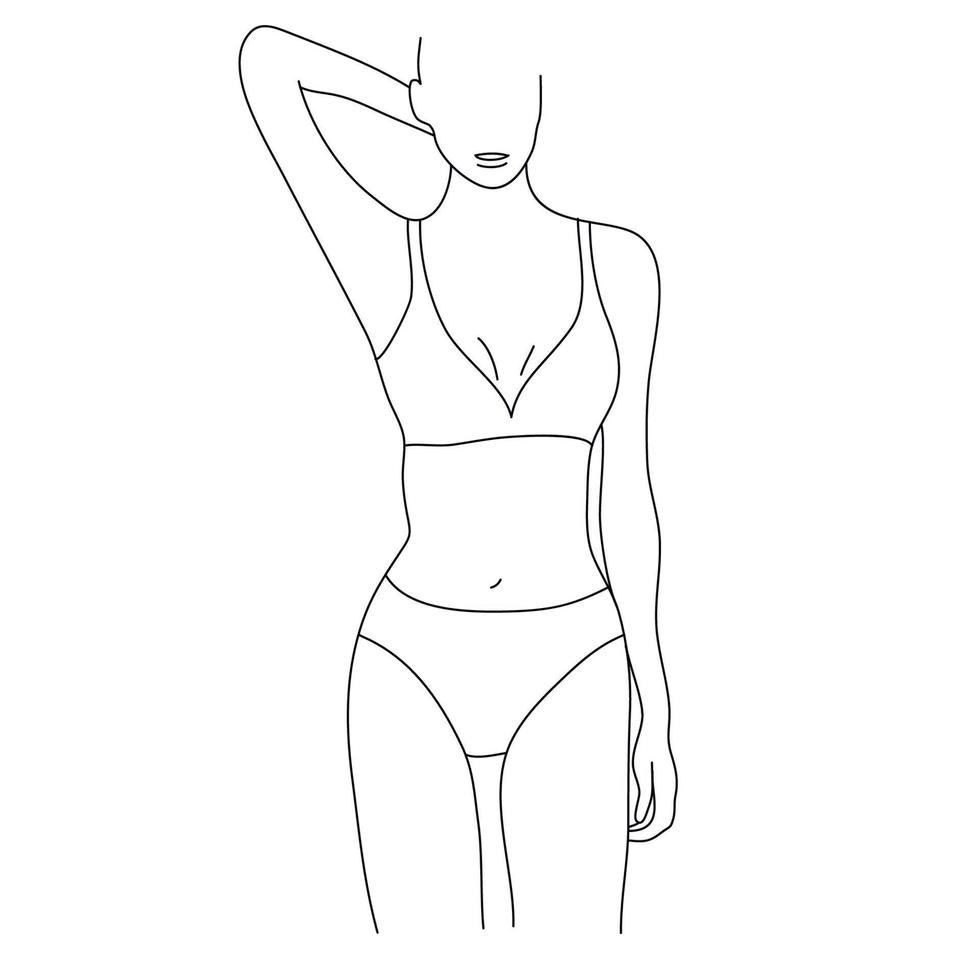 ilustração vetorial de corpo de mulheres bonitas. figura feminina linear minimalista. lingerie abstrata, arte de linha sensual de biquíni. corpo positivo vetor