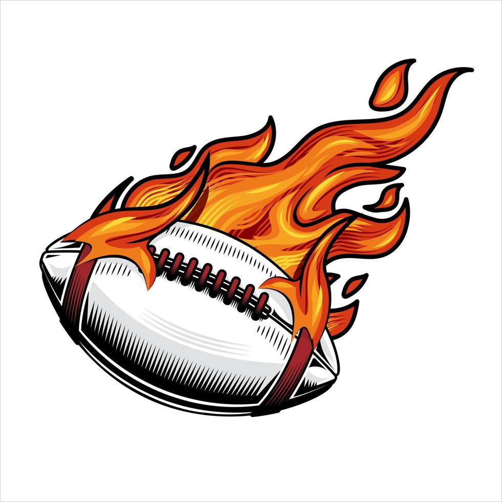 futebol americano em ilustração vetorial de fogo. vetor