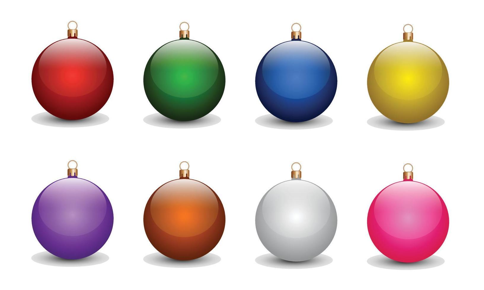 conjunto vetorial de bolas de natal com variantes de cores brilhantes. ativos de design de férias de natal, árvore de natal, convites, celebrações, banners. celebração do Natal. ilustração vetorial eps 10 vetor