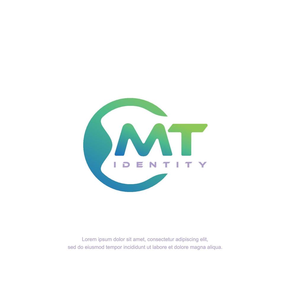 vetor de modelo de logotipo de linha circular de letra inicial mt com mistura de cores gradientes