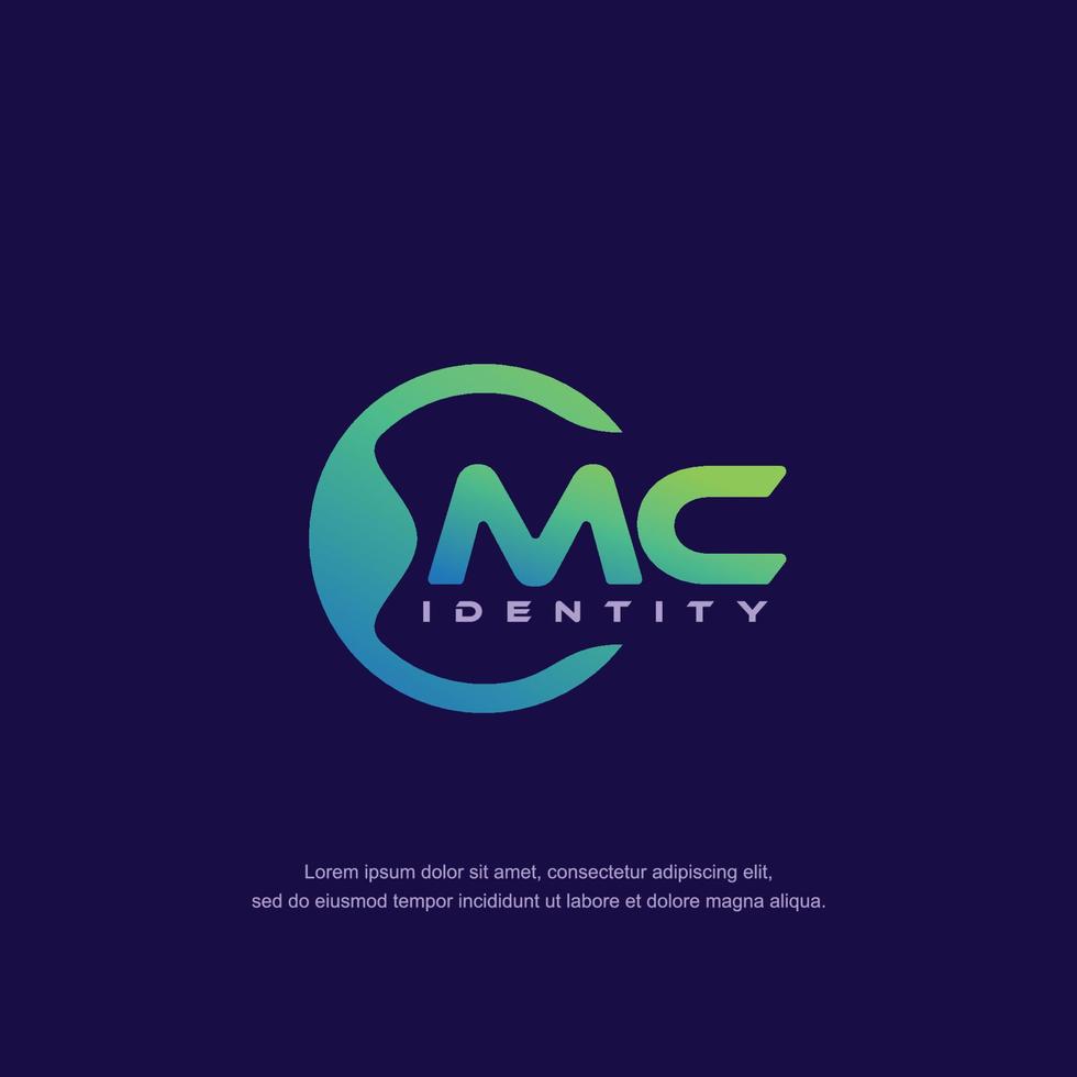 vetor de modelo de logotipo de linha circular de letra inicial mc com mistura de cores gradientes
