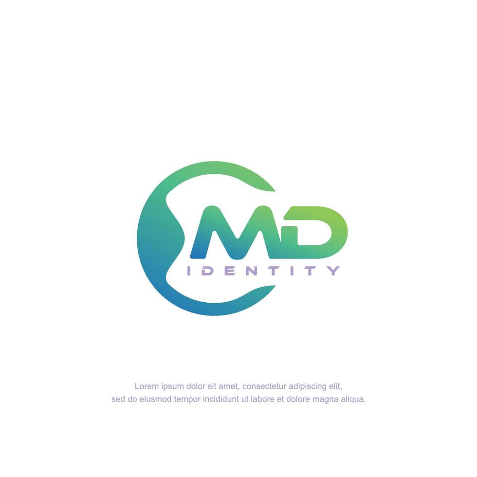 vetor de modelo de logotipo de linha circular de letra inicial md com mistura de cores gradientes