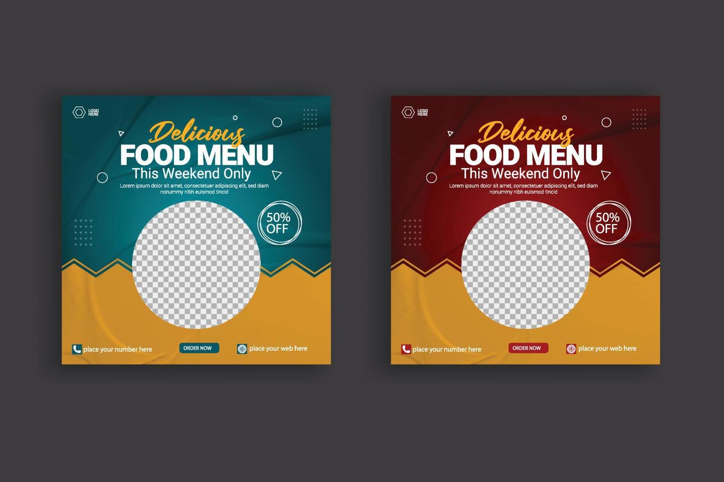 modelo de postagem de mídia social de comida para design de banner simples de promoção de alimentos vetor