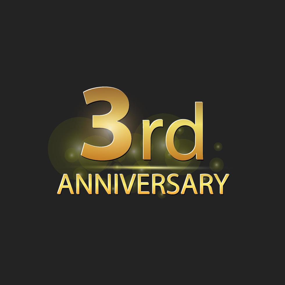 logotipo elegante de celebração de aniversário de 3 anos de ouro vetor