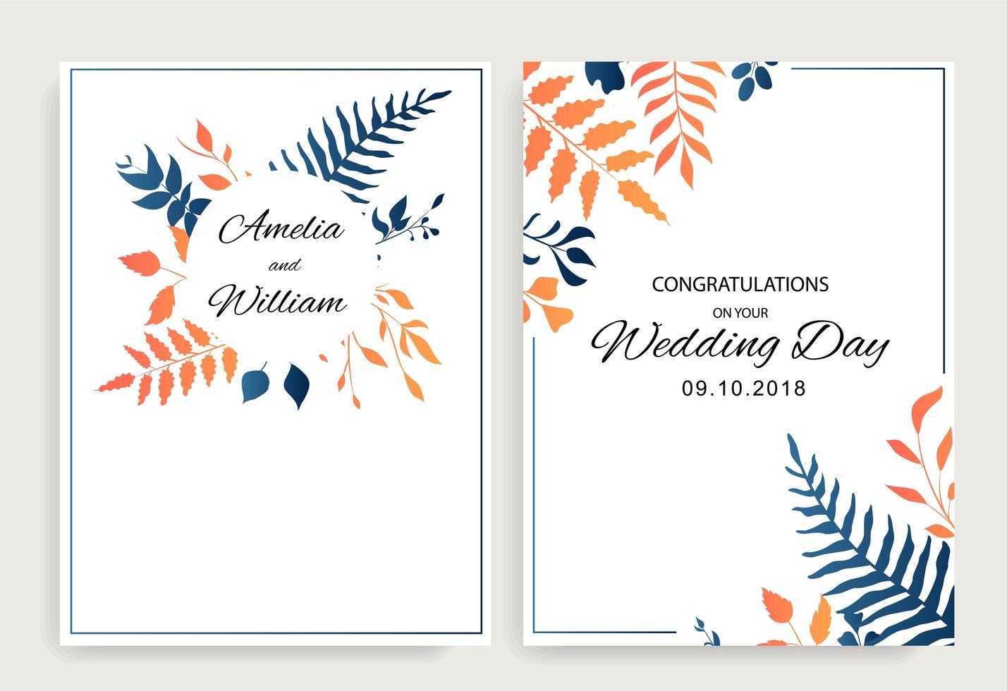 conjunto de design floral de cartões de casamento vetor