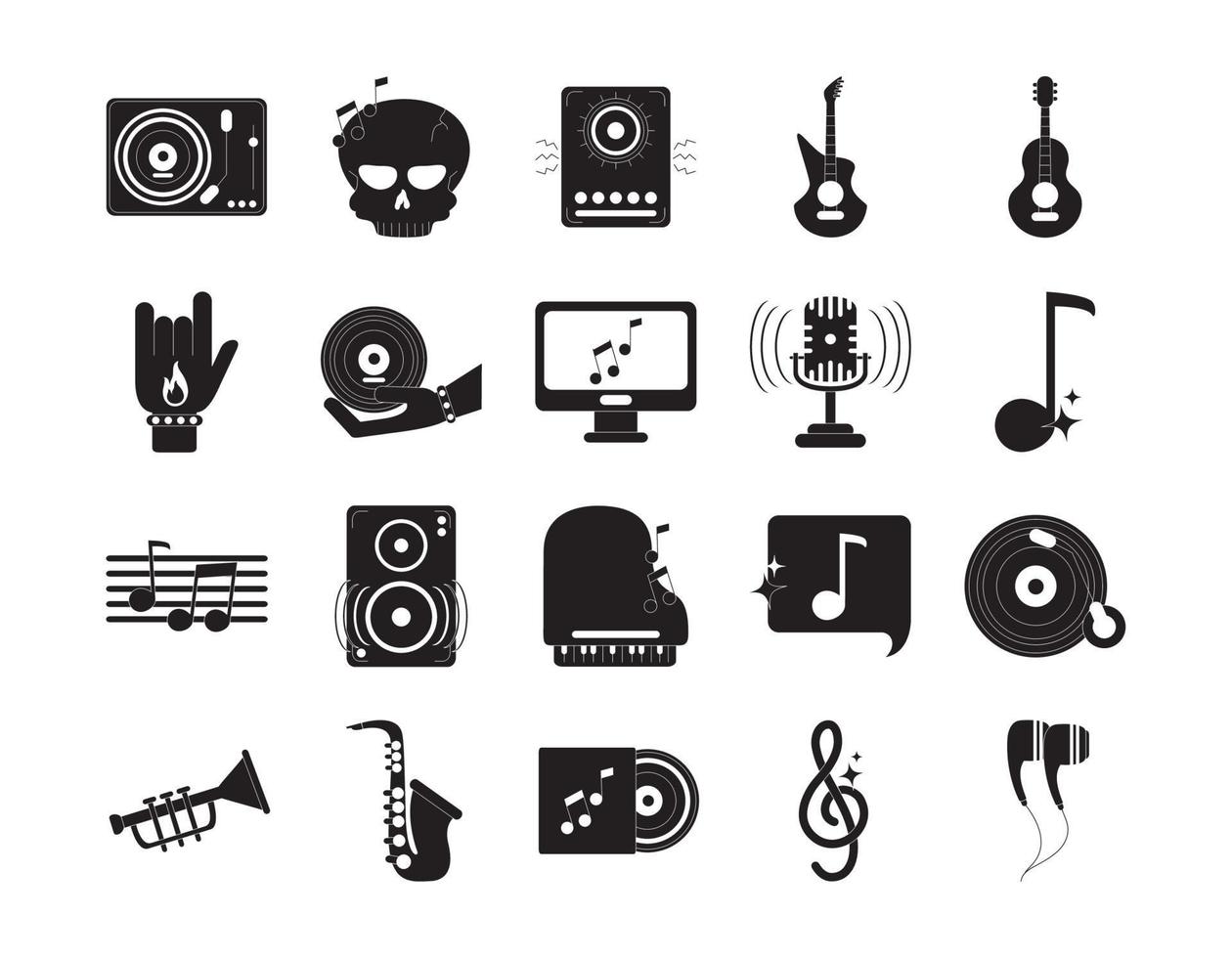 ícones de áudio de som de melodia de música definir ícone de estilo de silhueta vetor
