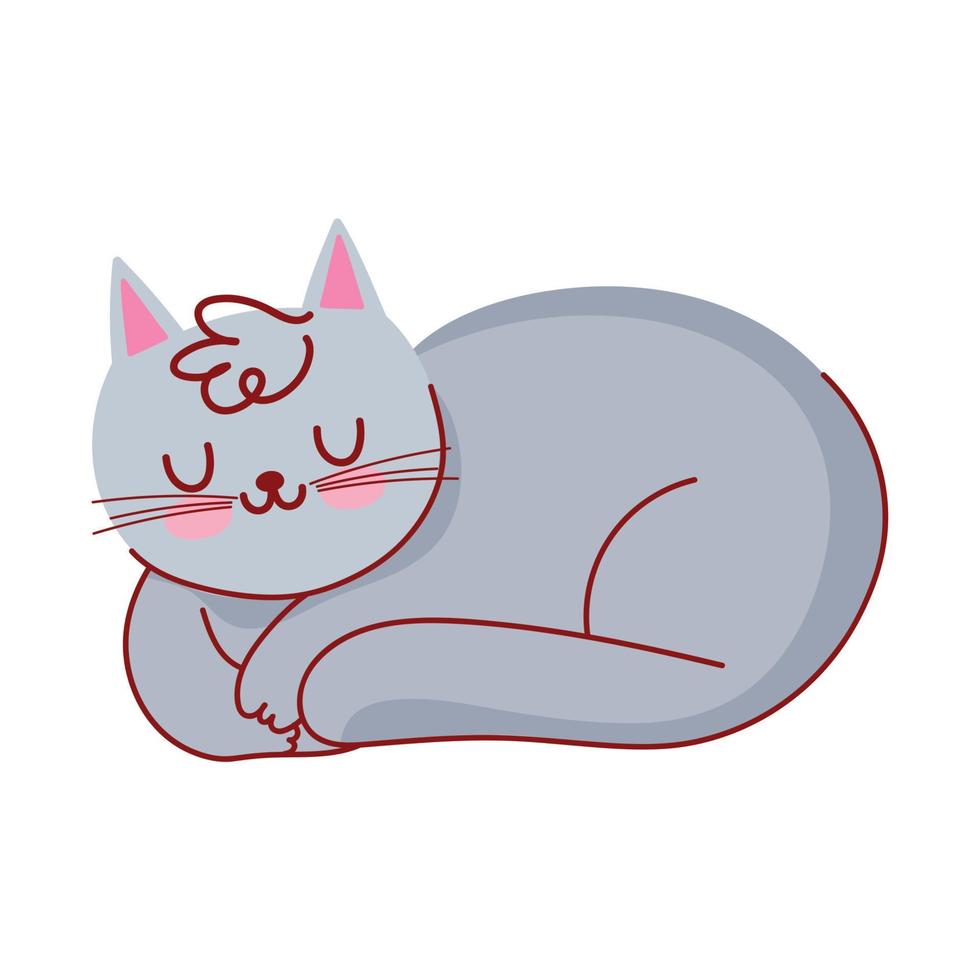 ícone isolado dos desenhos animados de animais domésticos de gato cinza dormindo vetor