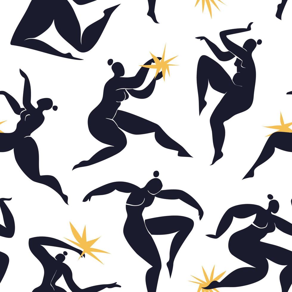 padrão sem costura inspirado em matisse com mulheres abstratas dançantes. preto na ilustração vetorial de fundo branco. dança de diversas mulheres. vetor