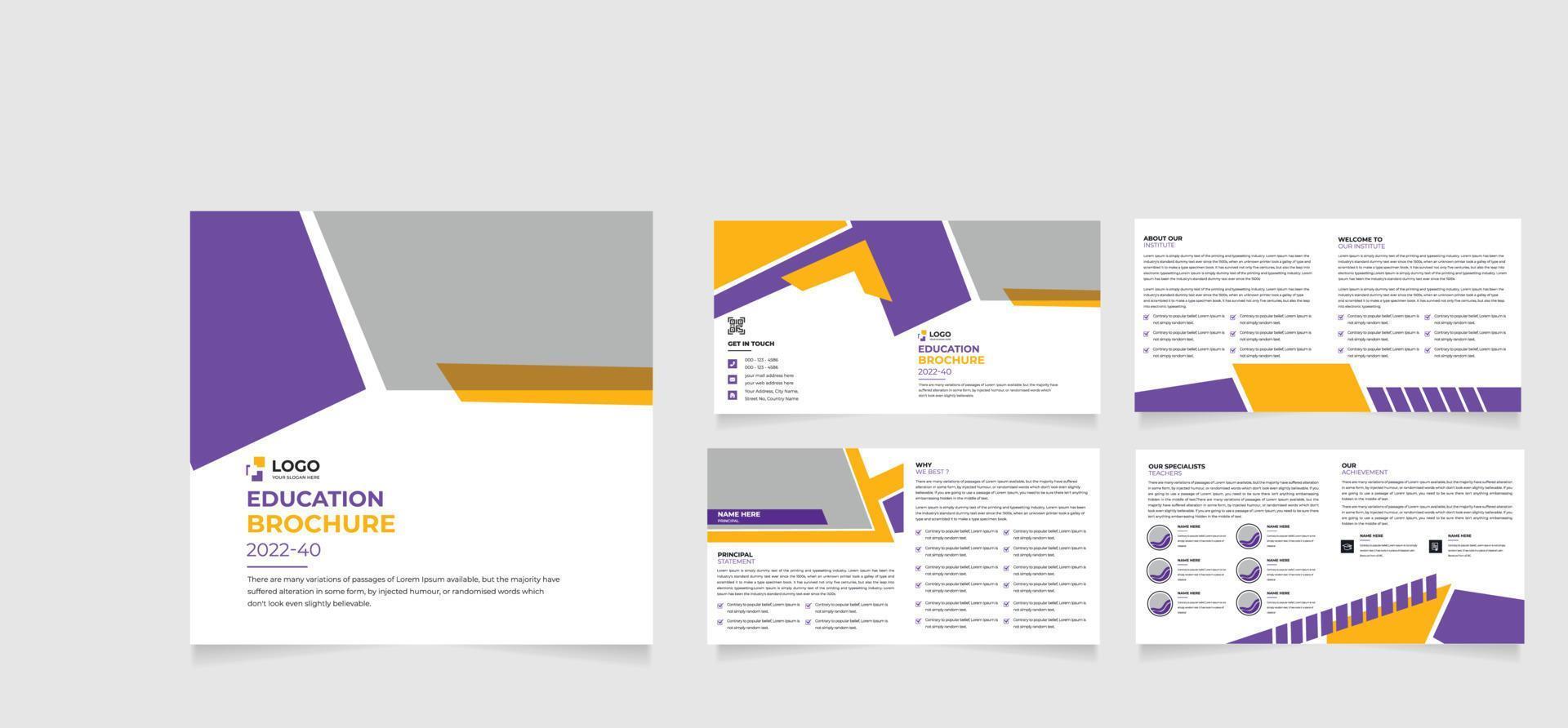 Modelo de design de folheto escolar de educação quadrada de 8 páginas, relatório anual, perfil da empresa, tamanho a4. volta às aulas, folheto de duas dobras de layout de folheto de admissão vetor