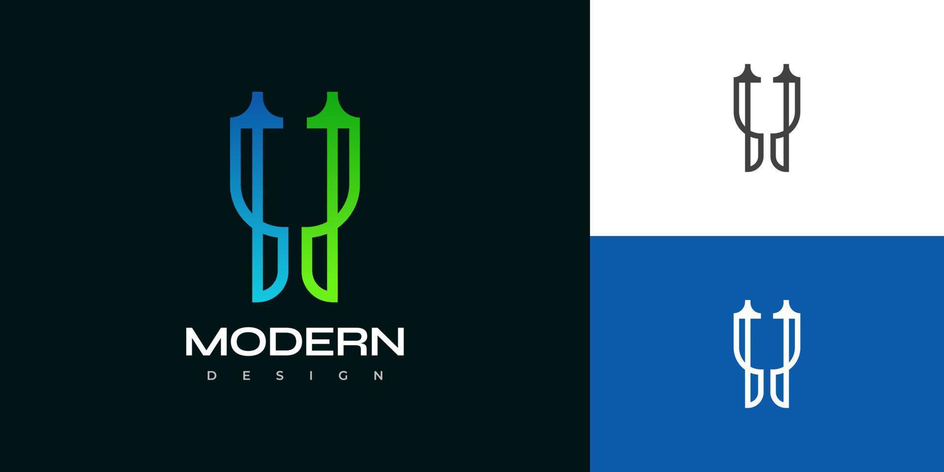 design de logotipo de letra u abstrato e moderno em gradiente azul e verde para logotipo de negócios e tecnologia vetor