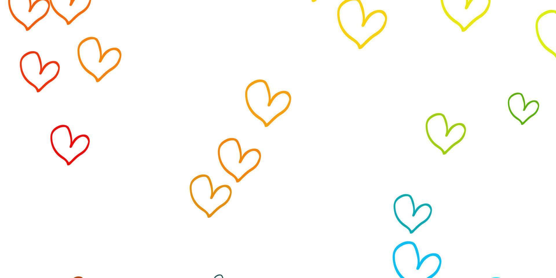 modelo de vetor azul e amarelo claro com corações de doodle.