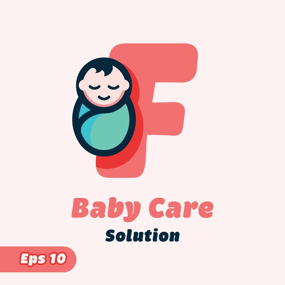 alfabeto f logotipo de cuidados com o bebê vetor