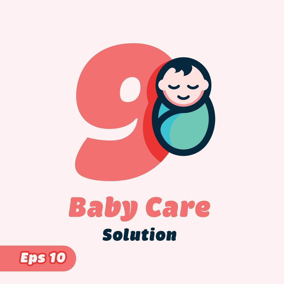 logotipo numérico de cuidados com o bebê 9 vetor