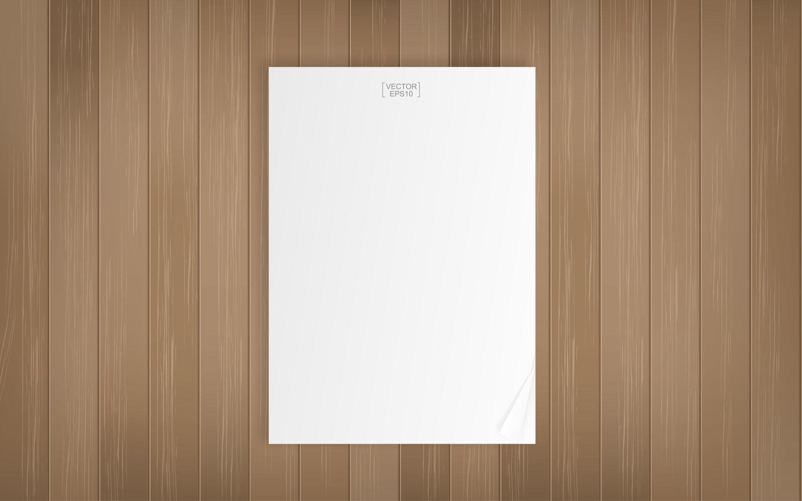 folha de papel branco em textura de madeira vetor