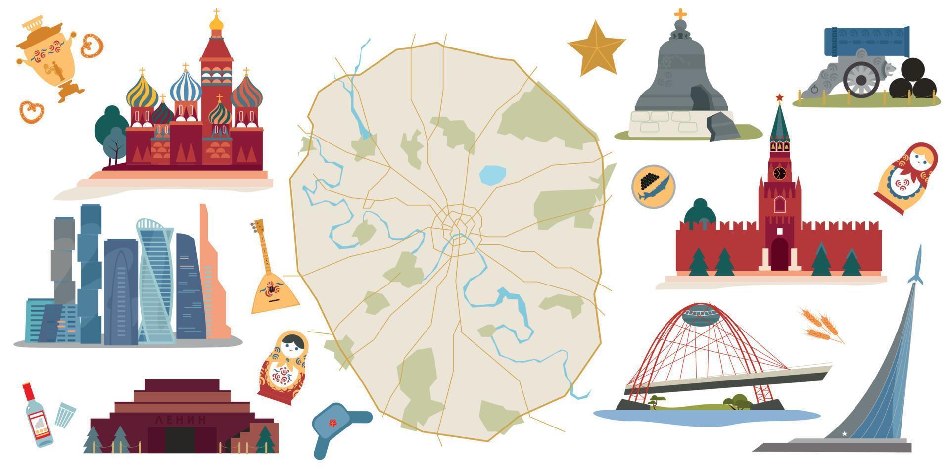 conjunto de turismo de mapa de moscou vetor