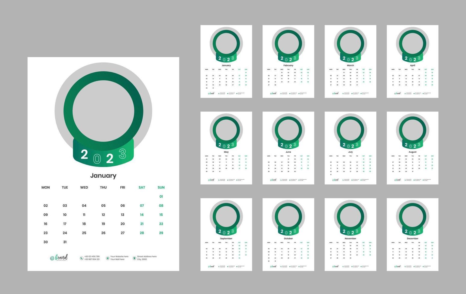 design de modelo de calendário de parede 2023 vetor