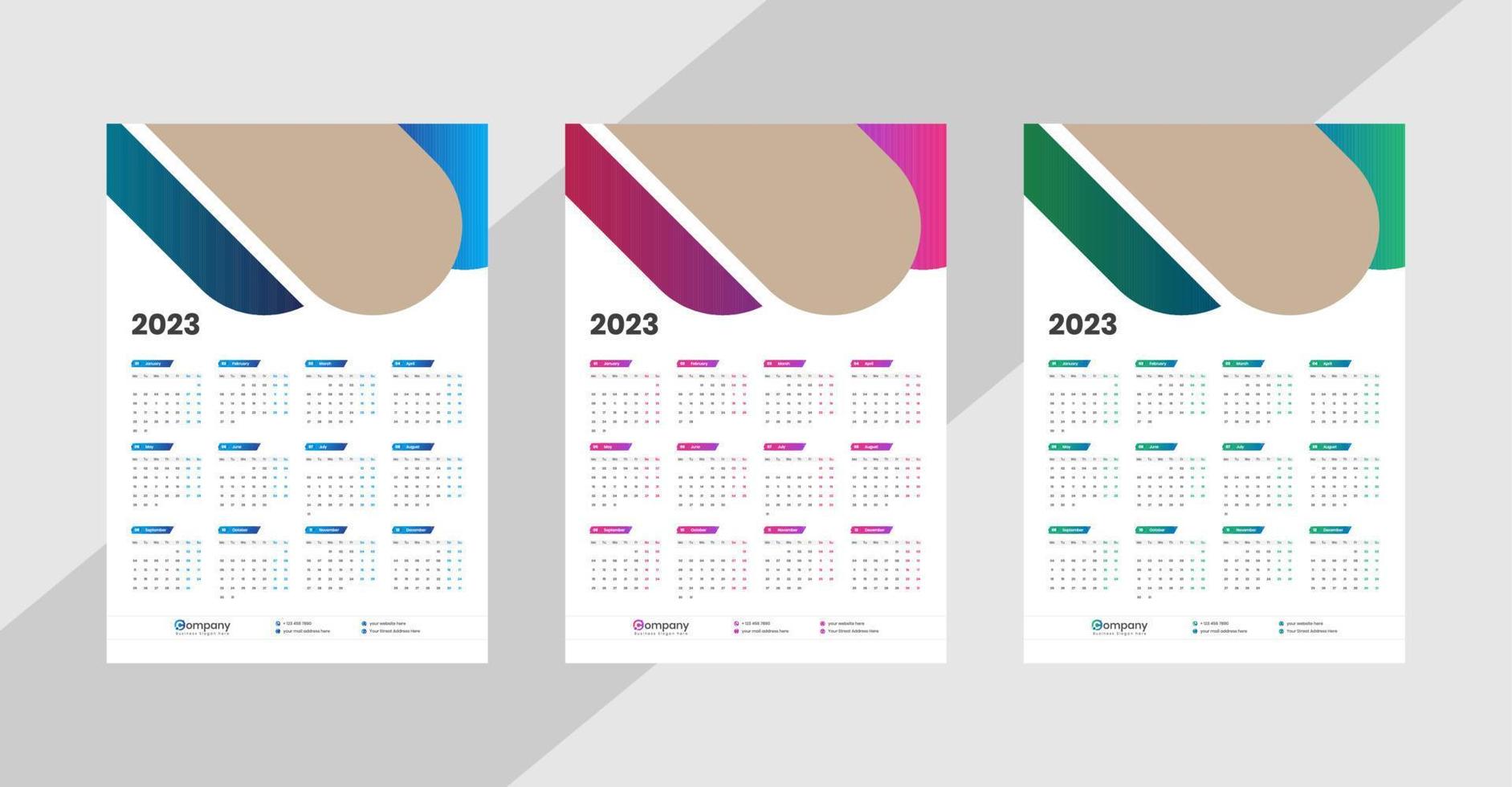 calendário de parede de uma página 2023 vetor