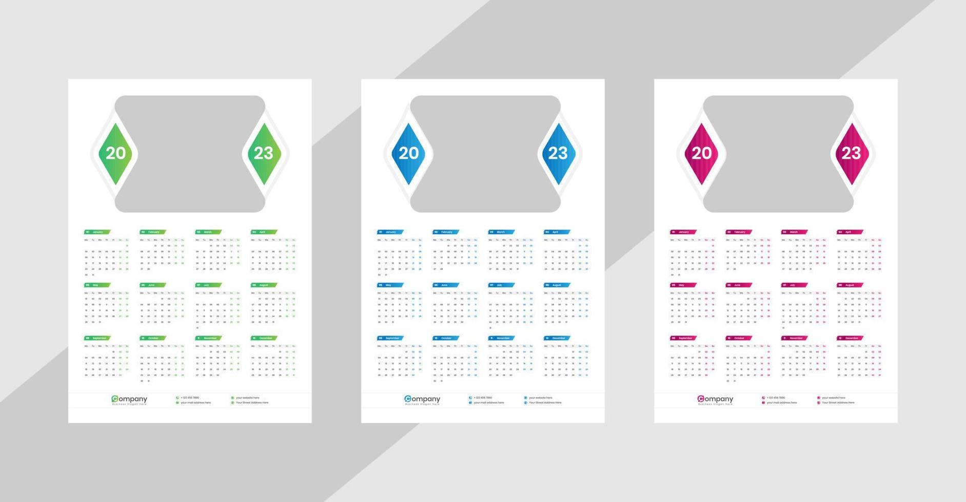 calendário de parede de uma página 2023 vetor