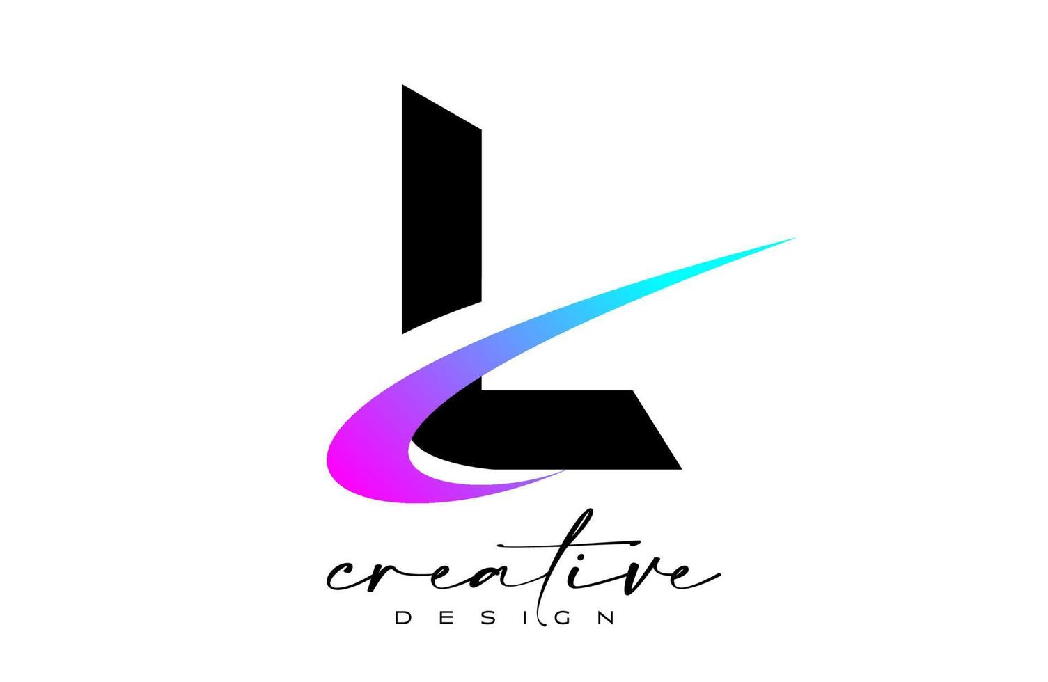 l design de logotipo de letra com swoosh azul roxo criativo. letra l ícone inicial com vetor de forma curva