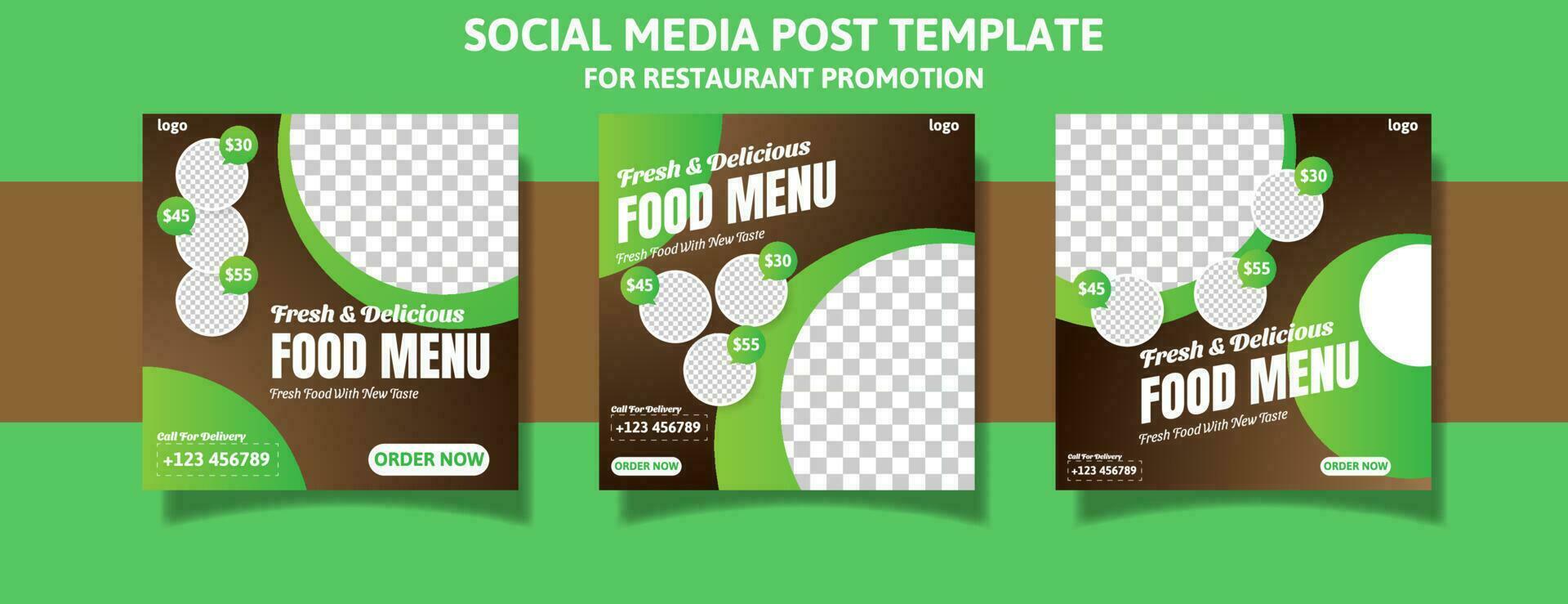 post de mídia social de marketing de negócios de restaurante ou modelo de banner da web. conjunto de design de modelo de postagem de mídia social de menu de comida vetor